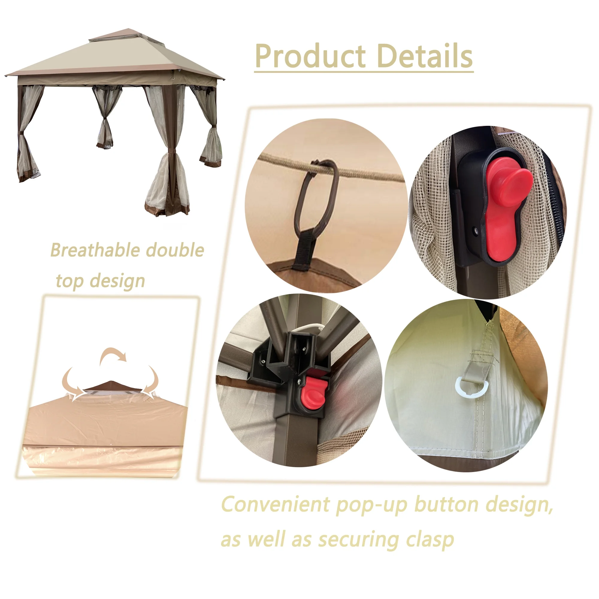 CoSoTower Outdoor 11X 11FT Pop Up Gazebo Canopy with Removable Zipper Netting, 2-Tier SoFT Top Event Tent, Suitable for Patio Backyard Garden Camping Area with 4 Sandbags, Coffee