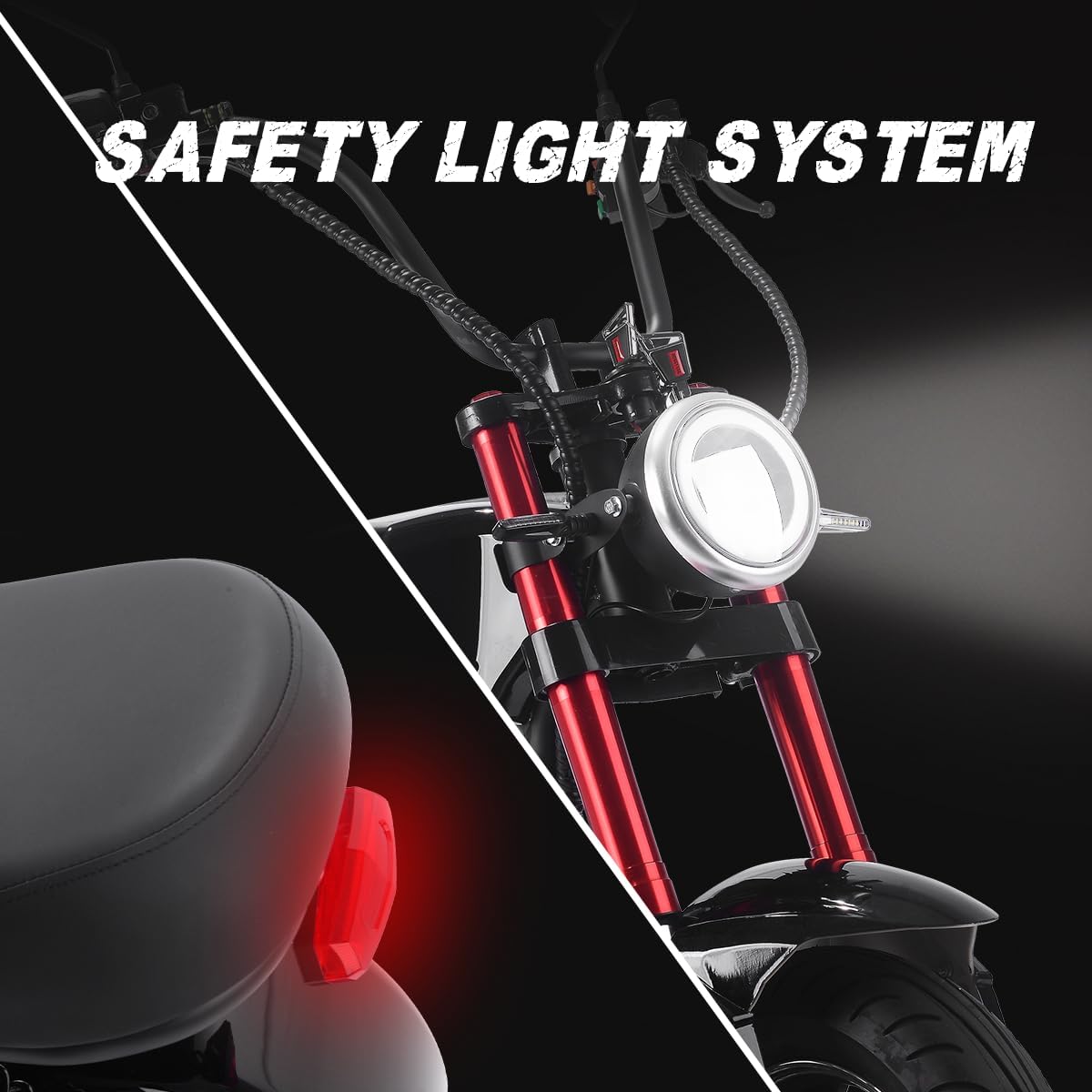 Electric Scooter for Adults 800W Motor Fat Tire Citycoco Scooters Up to 25 Mph & 18 Miles 48V 12Ah Lithium Removable Battery Lowboy Scooter Harley Electric Moped with Front & Rear Hydraulic Brakes
