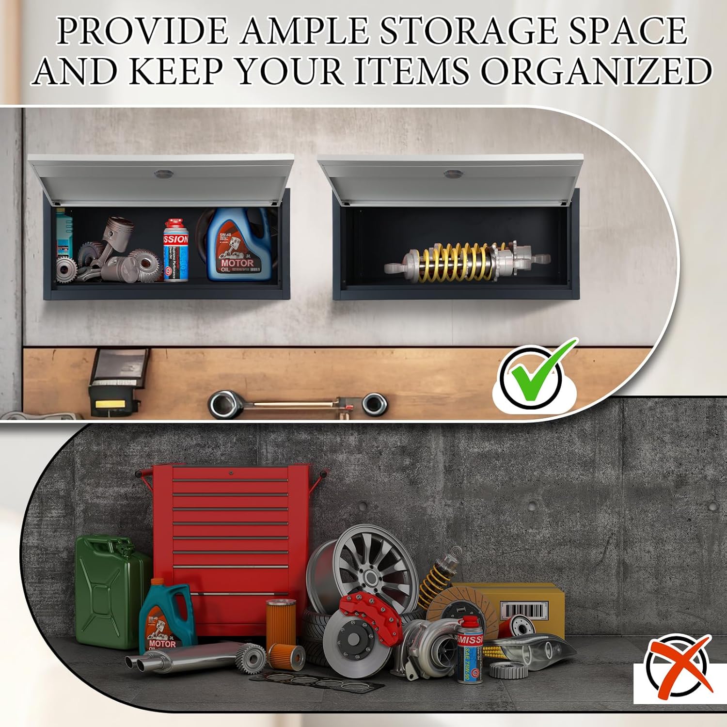 2 Pcs Metal Wall Cabinets Small Wall Mounted Cabinet Lockable Storage Cabinet with Up Flip Door Wall Steel Hanging Upper Cabinet for Garage Kitchen Office Home, 30.71 x 11.81 x 13.78