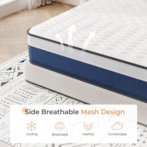 Vesgantti Twin Mattress, 12 Inch Innerspring Hybrid Twin Size Mattress with Memory Foam and Individual Pocket Spring, Mattress in a Box, Medium Firm Feel