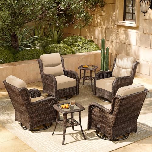 Luxury Patio Furniture Set with 6-inch Thick Cushion, Outdoor Couch and High Back Swivel Rocker Patio Chairs, 7PCS Wicker Conversation Set for Deck, Yard, and Poolside in Blue (V2)