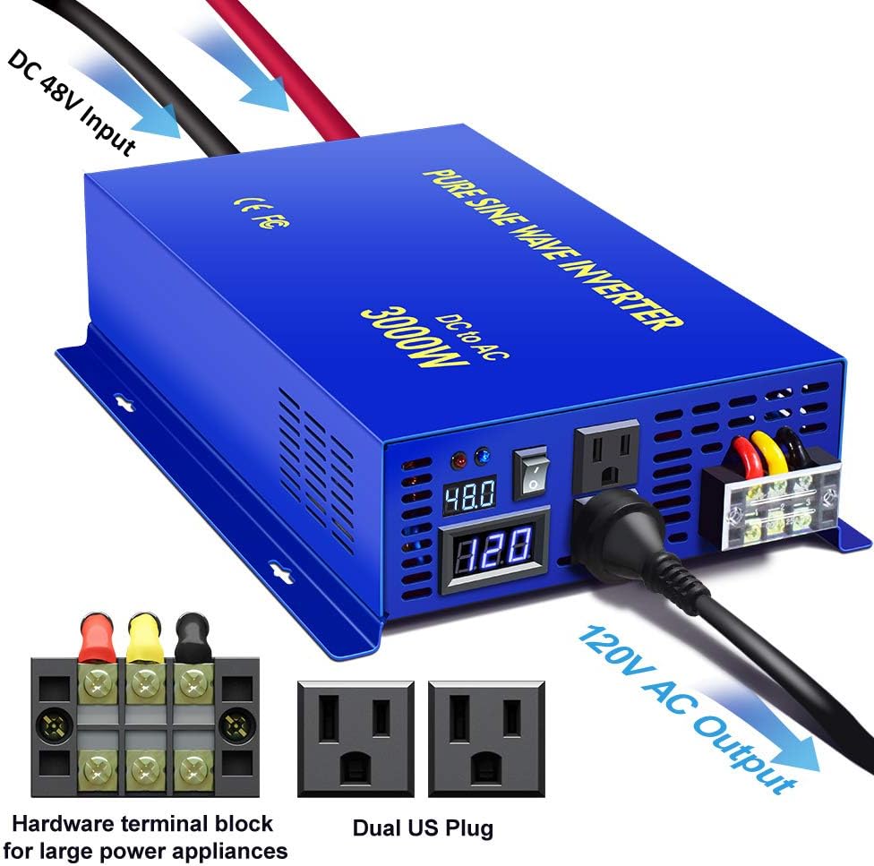 XYZ INVT 2500W Pure Sine Wave Inverter 24v to 110V 120V AC with Wireless Remote Switch, 5000 watt Surge, Power Inverter for Truck, RV Car Camping, Solar System, Grid Off.