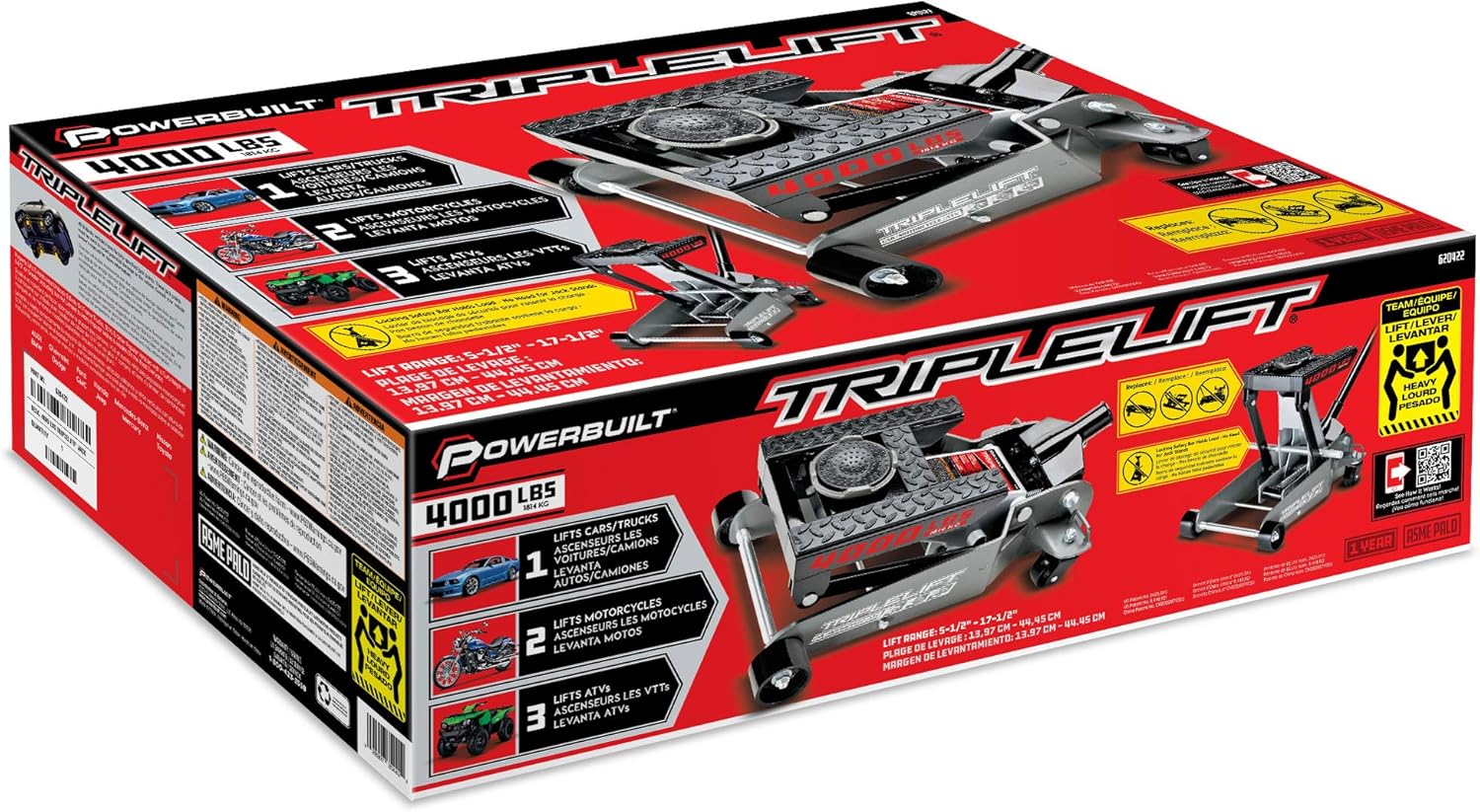 Powerbuilt 620422E Heavy Duty 4000 lb Triple Lift Jack , Silver