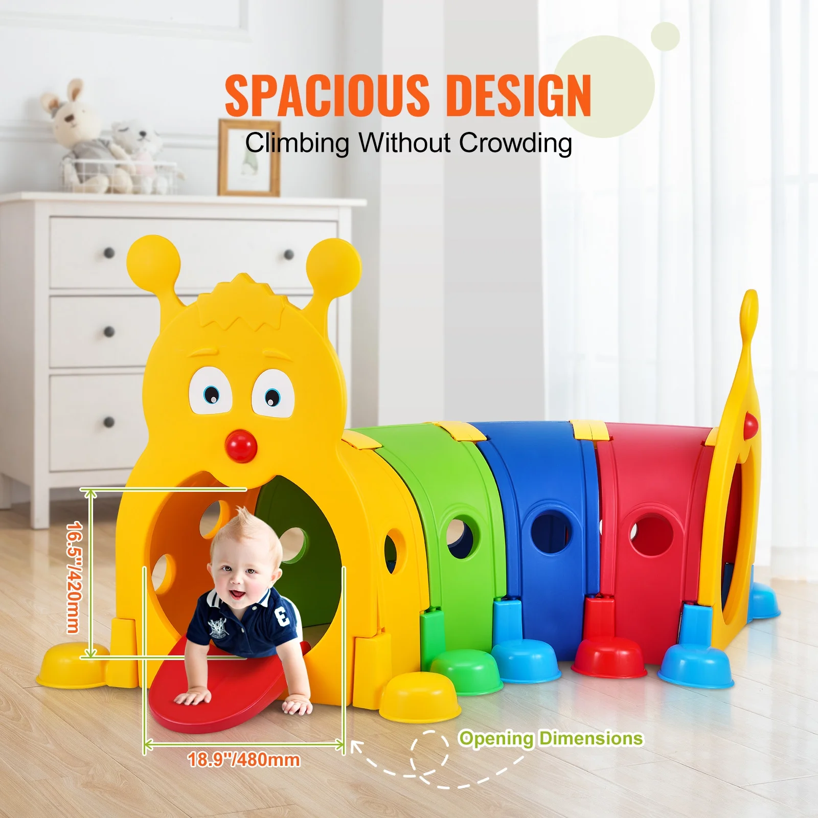 SKYSHALO 4 Sections Caterpillar Kids Toy Pop-up Crawl Tunnel for Toddlers or Pet