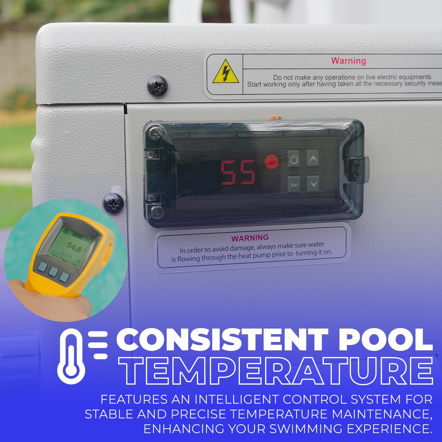 XtremepowerUS Above Ground Pool Heat Pump, Pool Heater Output 14,500BTU, for Pools up to 4700-gallon, 115V/60Hz, Titanium Heat Exchanger