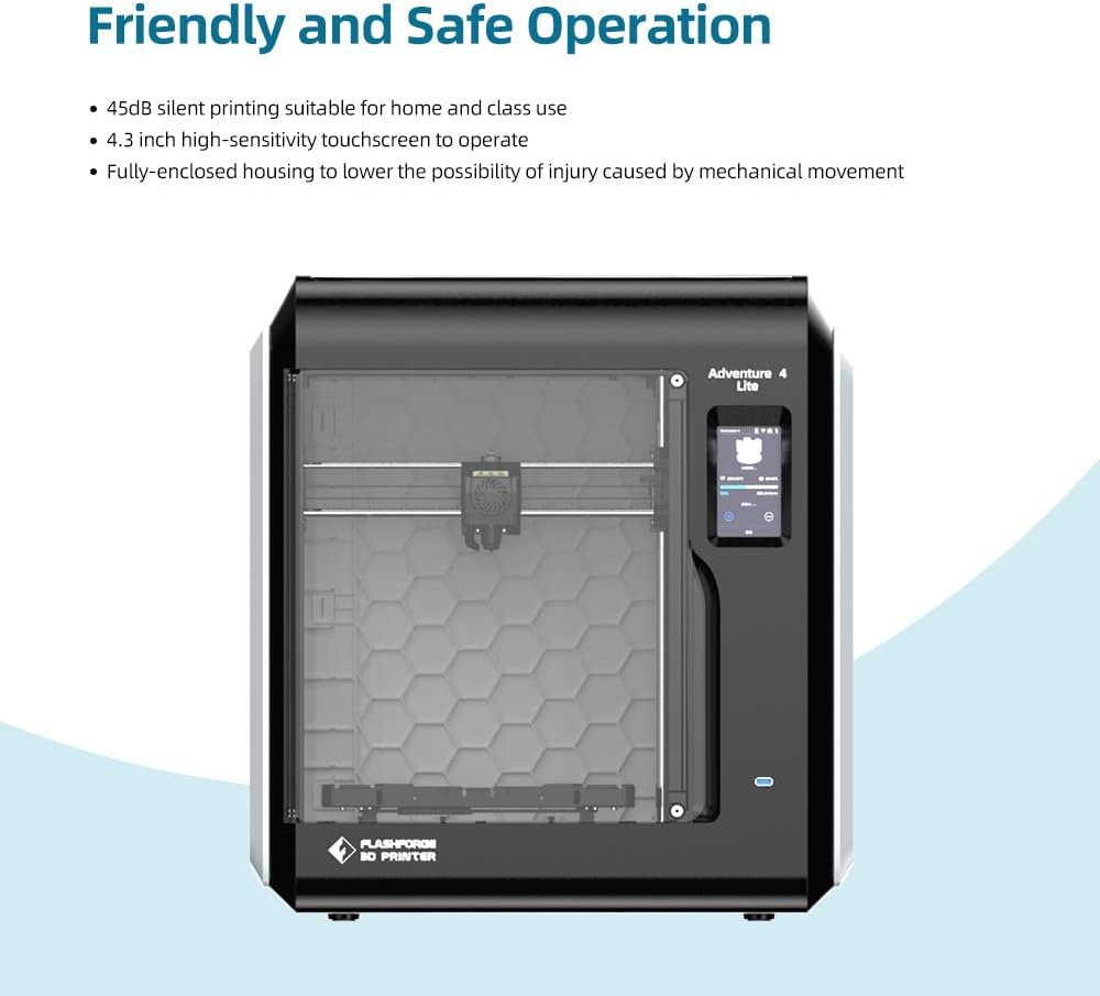 FlashForge Adventurer 4 Lite 3D Printer Leveling-Free with Quick Removable Nozzle, Carborundum Glass Platform and Resume Printing Function, 220x200x250mm Printing Size
