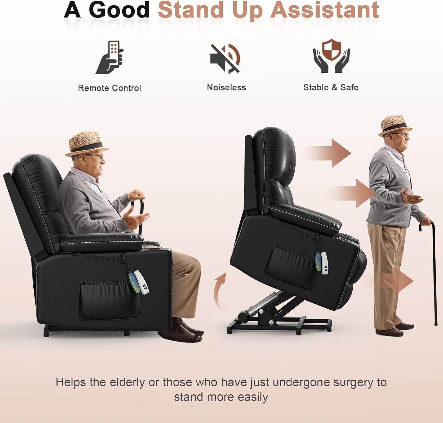 Large Lift Chair, Oversized Power Lift Recliner Chair for Elderly, Lift Chair Recliner for Elderly with Heat and Massage, Faux Leather Lift Chair with Cup Holders, USB Ports, Infinite Position