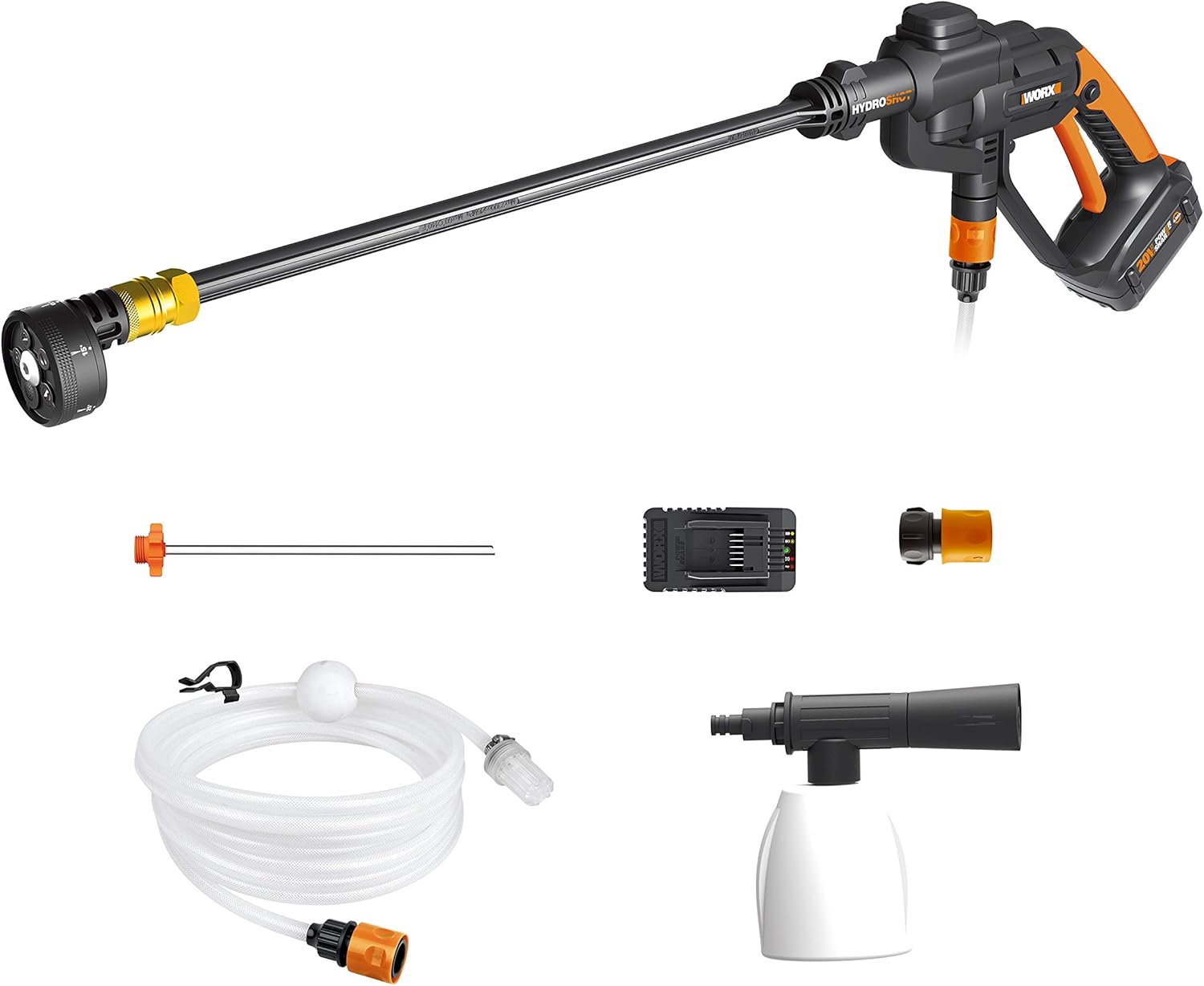 WORX WG620.5 20V 2.0Ah Hydroshot Cordless Portable Power Cleaner, Black and Orange