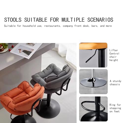 Adjustablet Swivel Bar Stools with Backrest and Armrest, Set of 2 Elevatable backrest high Legged Chair for Dining Room Home Bar Kitchen Island(Grey) (Grey/Black Painted Chassis)