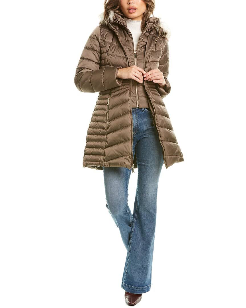 Laundry by Shelli Segal Faux-Fur-Trim Hooded Puffer Coat - Warm Taupe