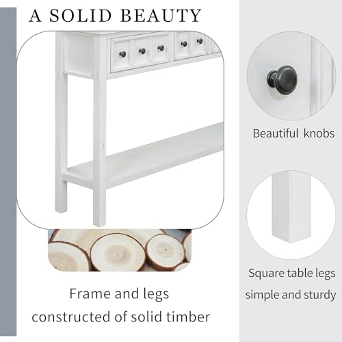 YUNLife Sideboard Console Table with 2 Drawers and Bottom Shelf, Farmhouse Wood/Glass Buffet Storage Cabinet for Living Room, Entryway and Kitchen
