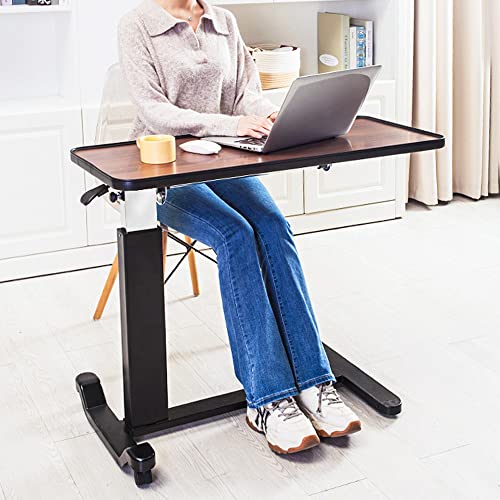 Medical Adjustable Overbed Bedside Table with Wheels Serve Meals, Use Laptop/Computer, Writing Over Bed Table Great for Elderly, Hospital Patients, Home Care (Walnut Color)