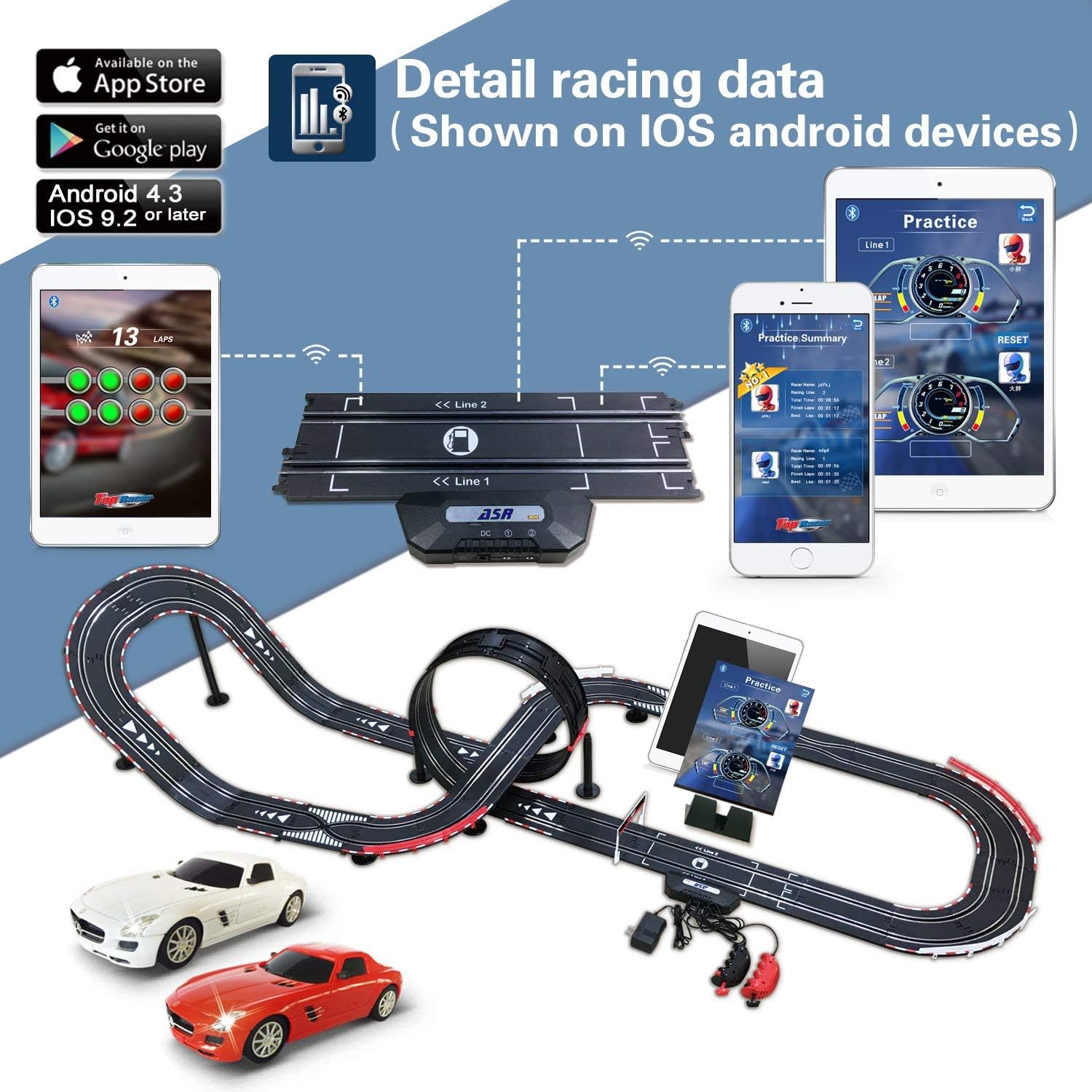 AGM MASTECH Slot car Set with Racing Assistant APP No.ASR-02 1:43 Scale