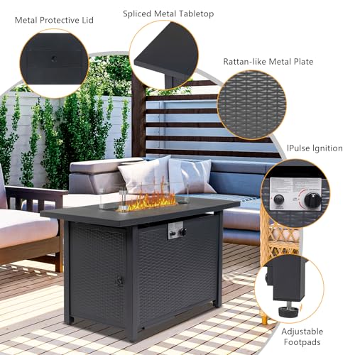 43 Inch Propane Fire Pit Table with Lid and Metal Tabletop for Outdoor, 50,000 BTU Gas Fire Pit Table with 6.6 Pounds Lava Stones,2 in 1 Square Firepit Table for Patio Backyard Garden Party