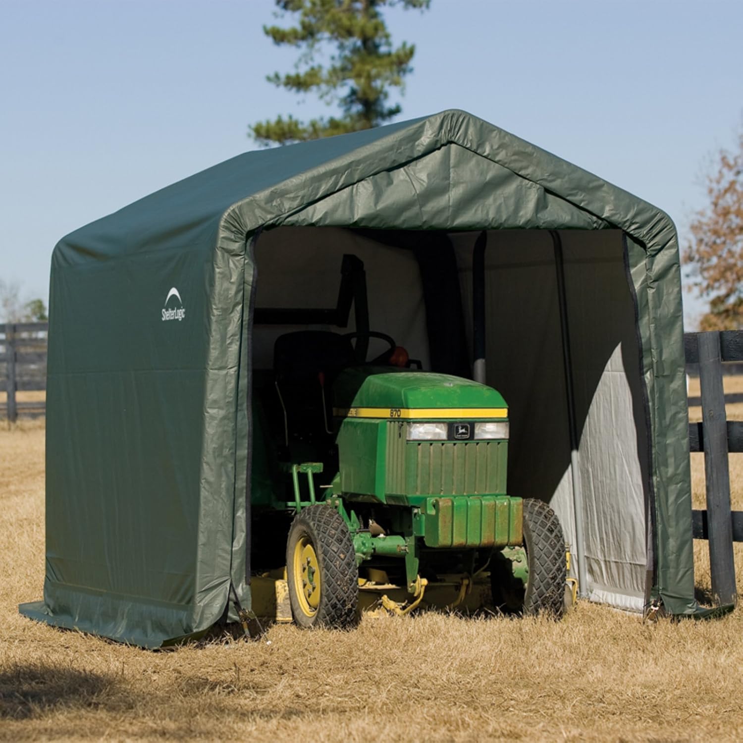 ShelterLogic Peak Style Shed/Storage Shelter - Green, 8ft.L x 11ft.W x 10ft.H, Model Number 72854