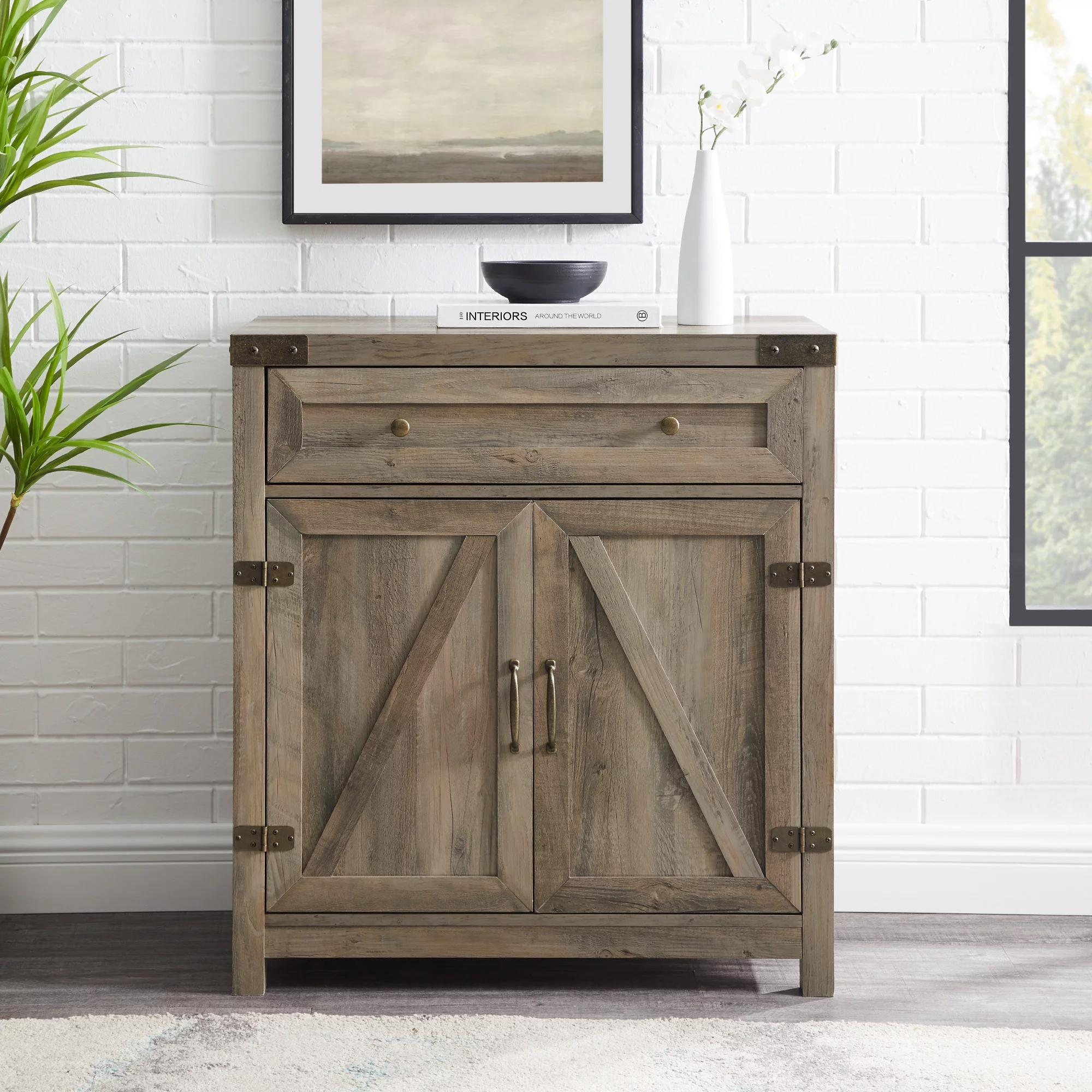 Walker Edison Sliding Barn Door Accent Cabinet, Grey Wash