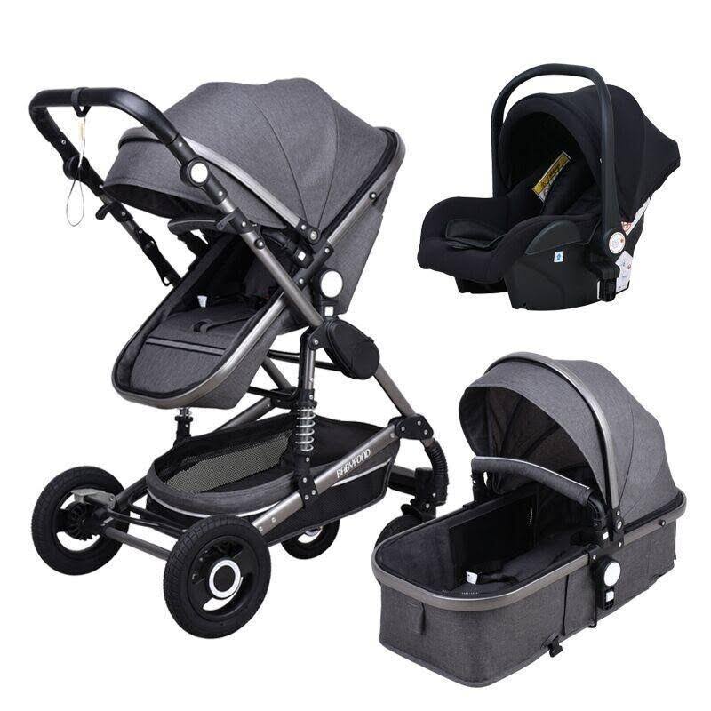 (Romantic Red) High Landscape Baby Stroller 3 in 1 Stroller Multifunctional Car