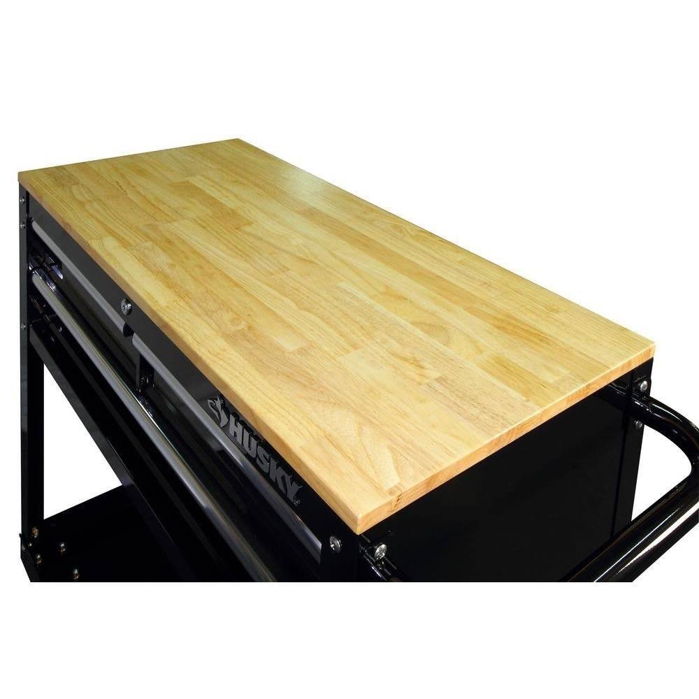 Husky 36 in. 3-Drawer Rolling Tool Cabinet Cart with Wood Top Black HOUC3603B1QWK