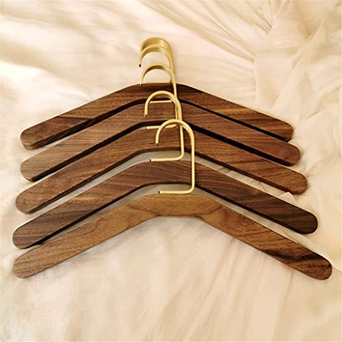 Solid Wood Hangers Brass Hooks Home Clothing Store Display Special Care Wardrobe with Black Walnut Seamless Clothes (A 5Pcs)