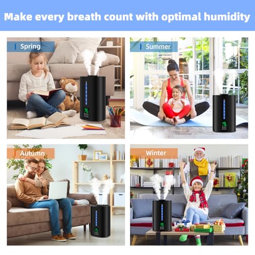 6L Humidifiers for Bedroom Large Room Home, Cool and Warm Humidifiers for Baby and Plants Mist Top Fill Desk Humidifiers Essential Oil Diffuser, Quiet with Adjustable Mist,360°Nozzle-Black