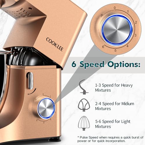 COOKLEE Stand Mixer, 9.5 Qt. 660W Electric Kitchen Mixer with Dishwasher-Safe Dough Hooks, Flat Beaters, Wire Whip & Pouring Shield Attachments for Most Home Cooks, Silver