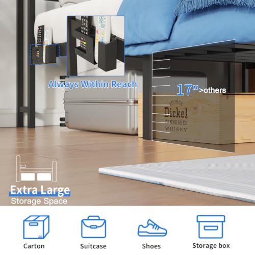 Full Bed Frame,Full Bed Frames with Headboard,Metal Bed Frame Full Size with Charging Station&Aurora Projector,Black Bed Frame No Box Spring Needed ,Extra Storage Space,Squeak Resistant,Easy Assembly