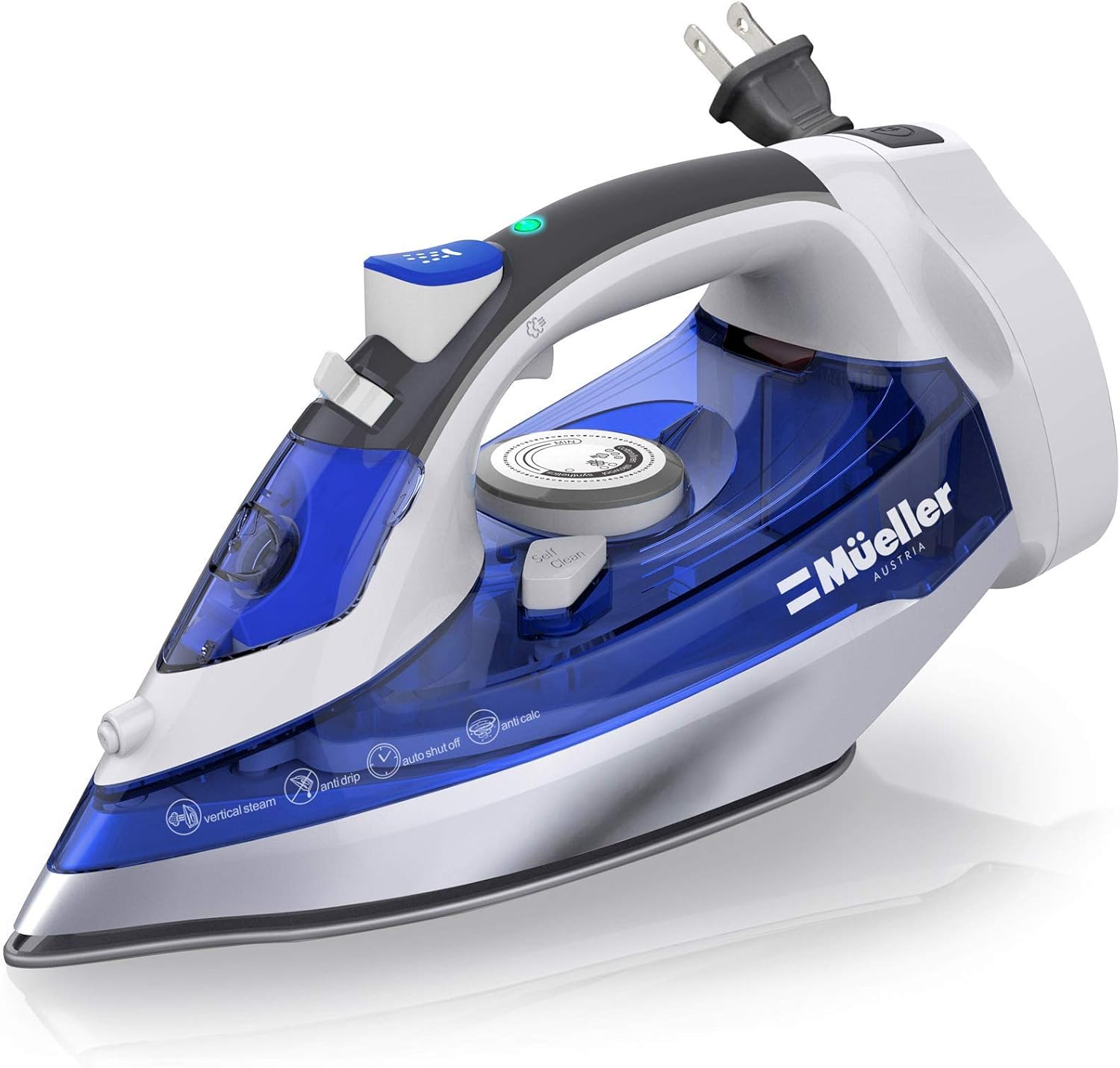 Mueller Professional Grade Steam Iron, Retractable Cord for Easy Storage, Shot of Steam/Vertical Shot, 8 Ft Cord, 3 Way Auto Shut Off, Self Clean Pack of 2