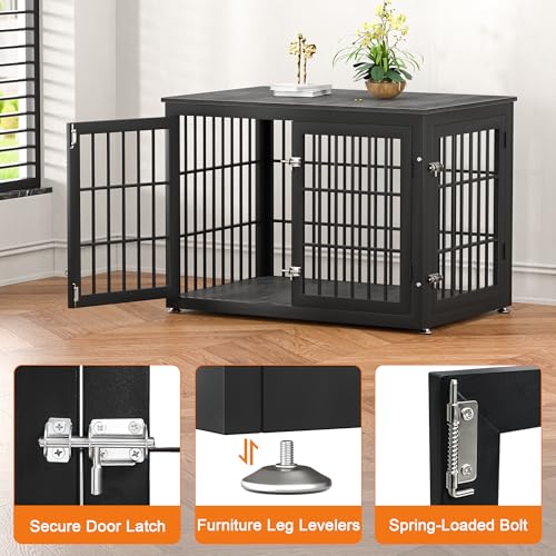 48 Inch Heavy Duty Dog Crate Furniture for Large Dogs, Decorative Pet House End Table, Extra Large Wooden Cage Kennel Furniture Indoor, Natural and White