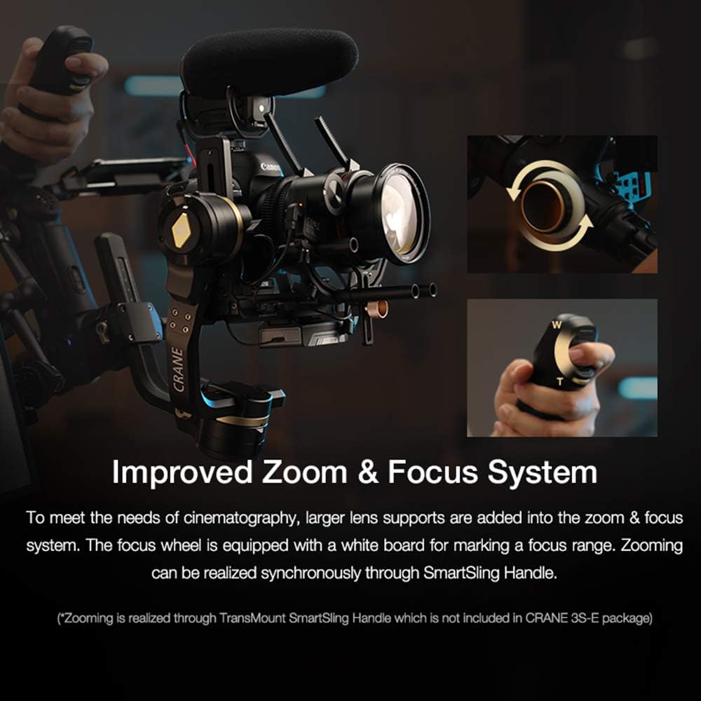 Zhiyun Crane 3S 3-Axis Handheld Gimbal Stabilizer for DSLR Cameras and Camcorder, 6.5kg Payload, Extendable Roll Axis, 12 Hours or Longer Continuous Uptime, DC-in (Pro Package)