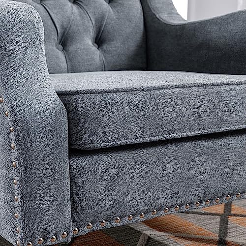 Accent Chair, Living Room Chair, Footrest Chair Set with Vintage Brass Studs, Button Tufted Upholstered Armchair for Living Room, Comfy Reading Chair for Bedroom, Reception Room