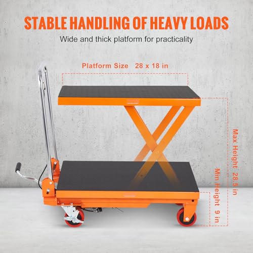 VEVOR Electric Lift Table, 330 lbs Capacity Single Scissor Lift Table, 8-28 in Height Adjustable Lifting Platform, Coffee Table Lift with 4 Wheels, for Material Handling and Transportation, Black