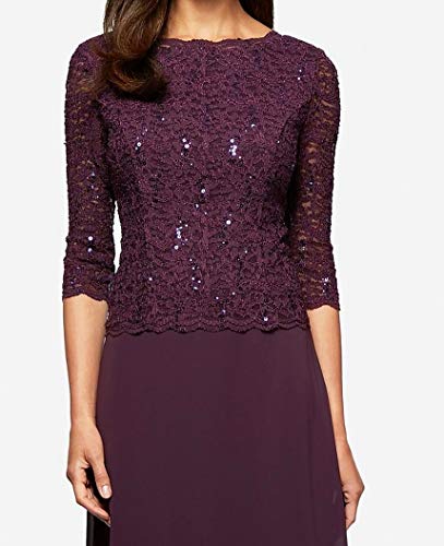Alex Evenings Women's 3/4 Sleeve Stretch Lace Bodice One Piece Mother of The Bride Dress (Petite and Regular Sizes)