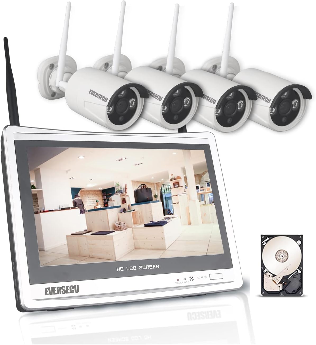 [8CH Expandable] 2K 3MP Home Security Cameras System with 12 Inch Monitor & NVR Combo Surveillance Kits with 1TB HDD, 8 Channel Cameras CCTV System with 4Pcs Wireless Video 3.0MP IP Cameras,Free APP