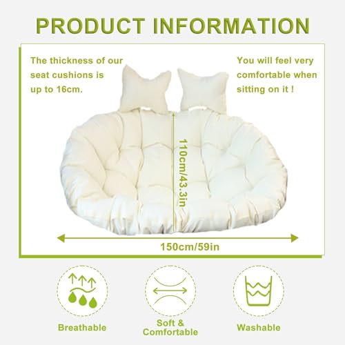 Waterproof Hanging Hammock Chair Replacement Cushion, Washable Thick Persons Wicker Pads Swing Cushions, Sun-Resiatant Large Egg Chair Swing Mats with Pillow