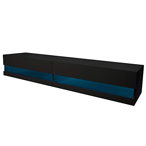 180 Wall Mounted Floating Media Consoles Hanging TV Console for 80 inch TVs Entertainment Center with 20 Color LEDs, W 70.9 inch x D 16.5 inch x H 11.8 inch, Black