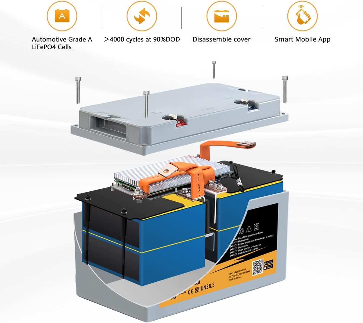 Aolithium 100ah Lithium Battery 12V LiFePO4 Battery with Bluetooth APP 4000 Cycles Maintenance-FreeBattery with Built-in BMS Perfect for RV Solar Marine UPS Off-Grid Applicatins