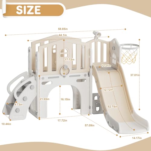 XJD 8 in 1 Toddler Slide, Kids Slide for Toddlers Age 1-3, Toddler Play Climber Slide Playset with Basketball Hoop and Ball,Toddlers Outdoor Indoor Playground (Blue)