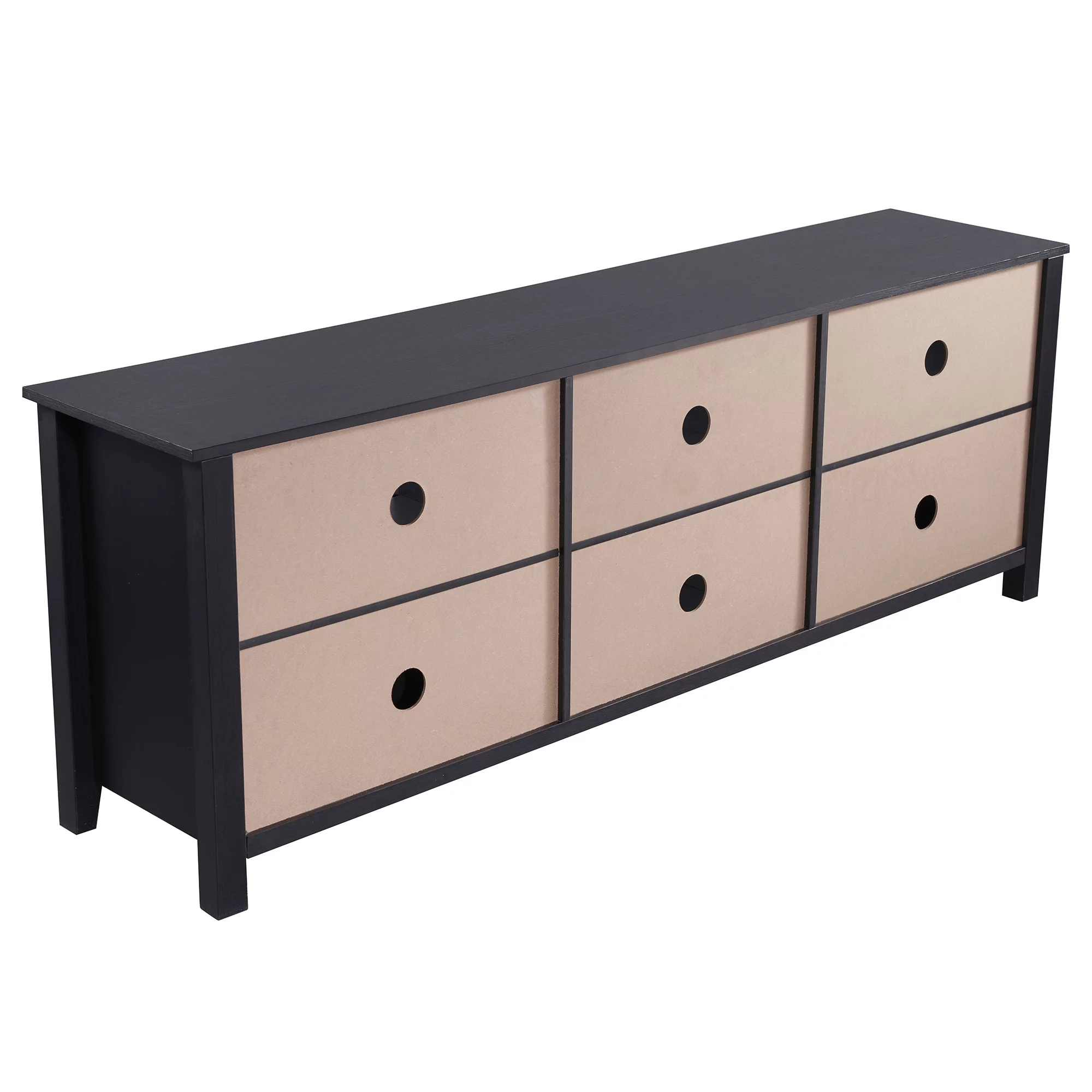 SYNGAR Industrial TV Stand for TV up to 70 inches, Wood TV Console Table Stand with 2 Storage Drawers and 4 Open Compartments, Home Living Room Entertainment Center, Black, 70"L x 15"W x 25"H