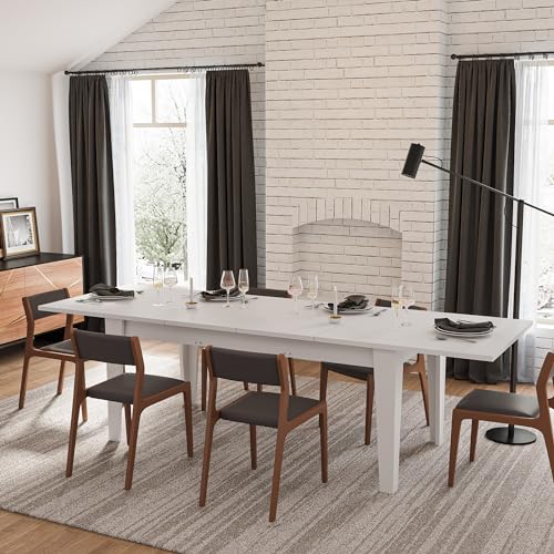 Aimery 71"-106" Extendable Dining Table CT010W for 4-12 Person, Space-Saving Extra Long Transformer Table with Extension Leaves Holder, White