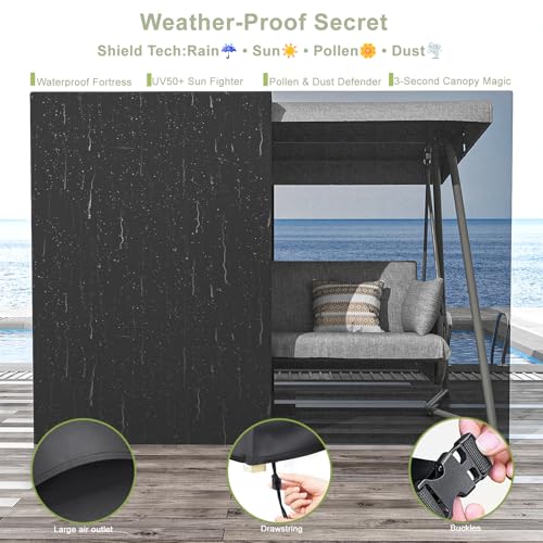 3-4 Person Oversized Outdoor Porch Swing with Adjustable Backrest Canopy,2-in-1 Swing Bed 800 lbs Capacity,Patio Swing with Removable Cushions for Yard Garden Poolside Balcony