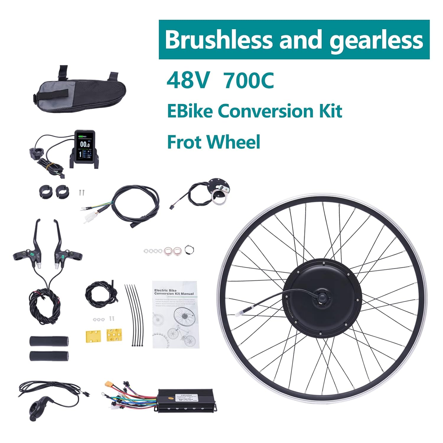 48V 1000W Electric Bicycle Motor Kit Brushless Front Hub Motor Conversion Kits DIY Ebike 700C 45-55km/h Motor Bike Kit with Display for Sports Outdoors