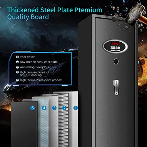 7-8 Extra Large Gun Safes for Home Rifle and Pistols, Heavy Duty Anti-Theft Gun Safes for Rifles and Shotguns, Home Rifle Safe with Removable Gun Rack, LED Light and Pistol Pockets