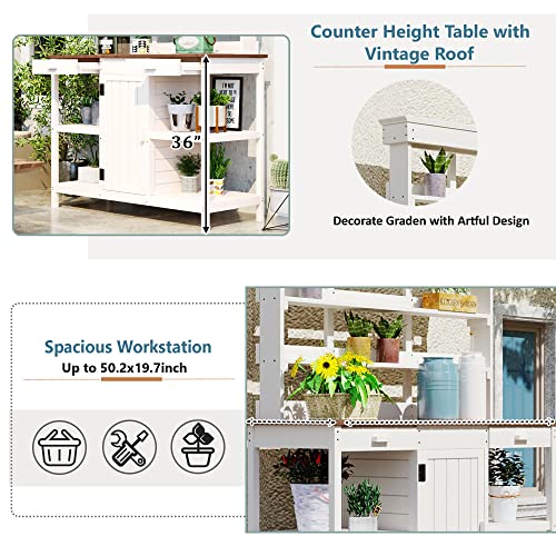 Outdoor Wooden Potting Bench Table – Farmhouse Garden Workstation with Drawers, Cabinet & Storage Shelves, Large Fir Wood Work Table for Patio, Backyard, Mudroom, Greenhouse (Light Brown, 66''H)