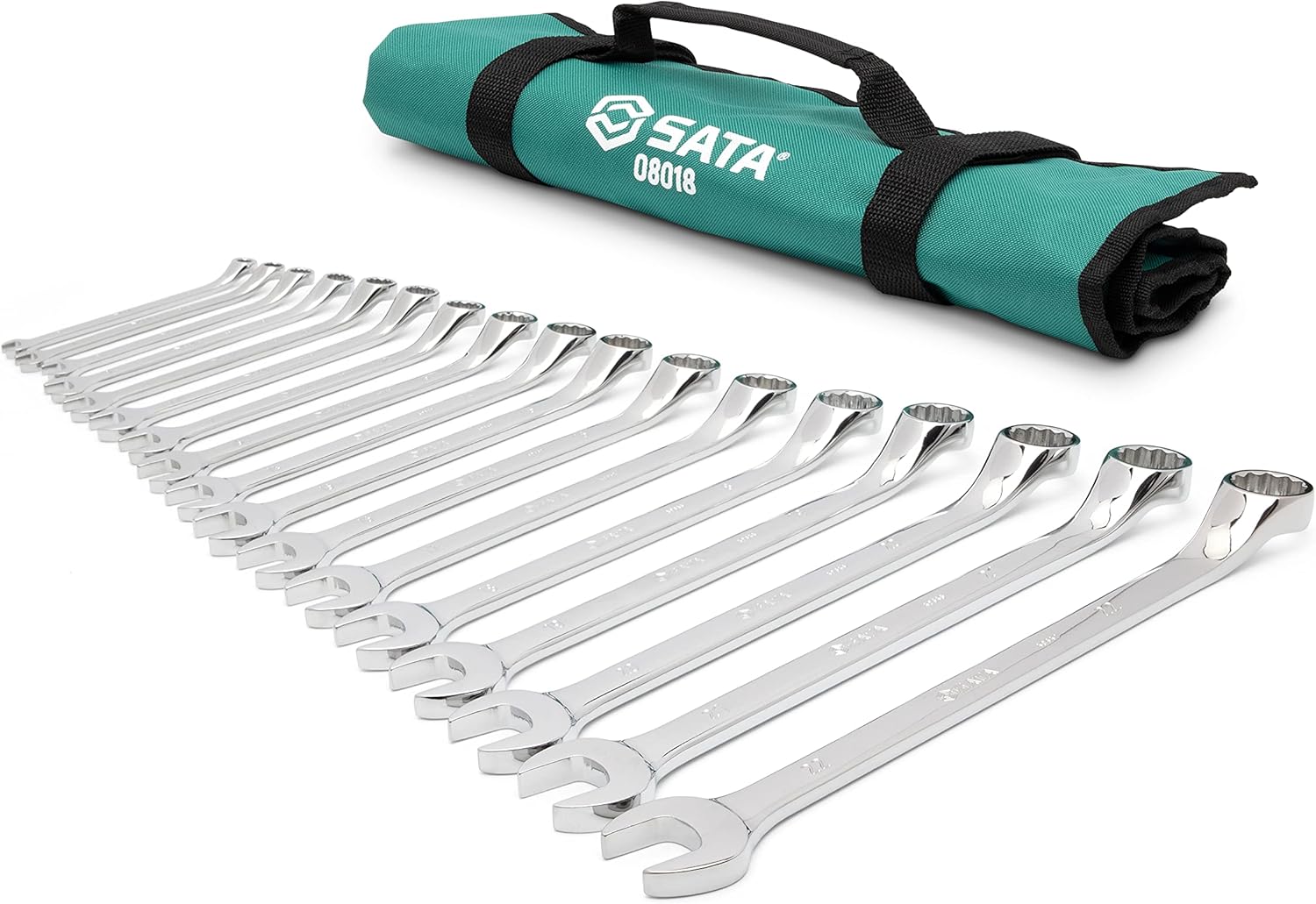 SATA 55-Degree Offset Combination Wrench Set, 17-Piece, Metric (6-22 mm), Full-Polish - ST08018-02