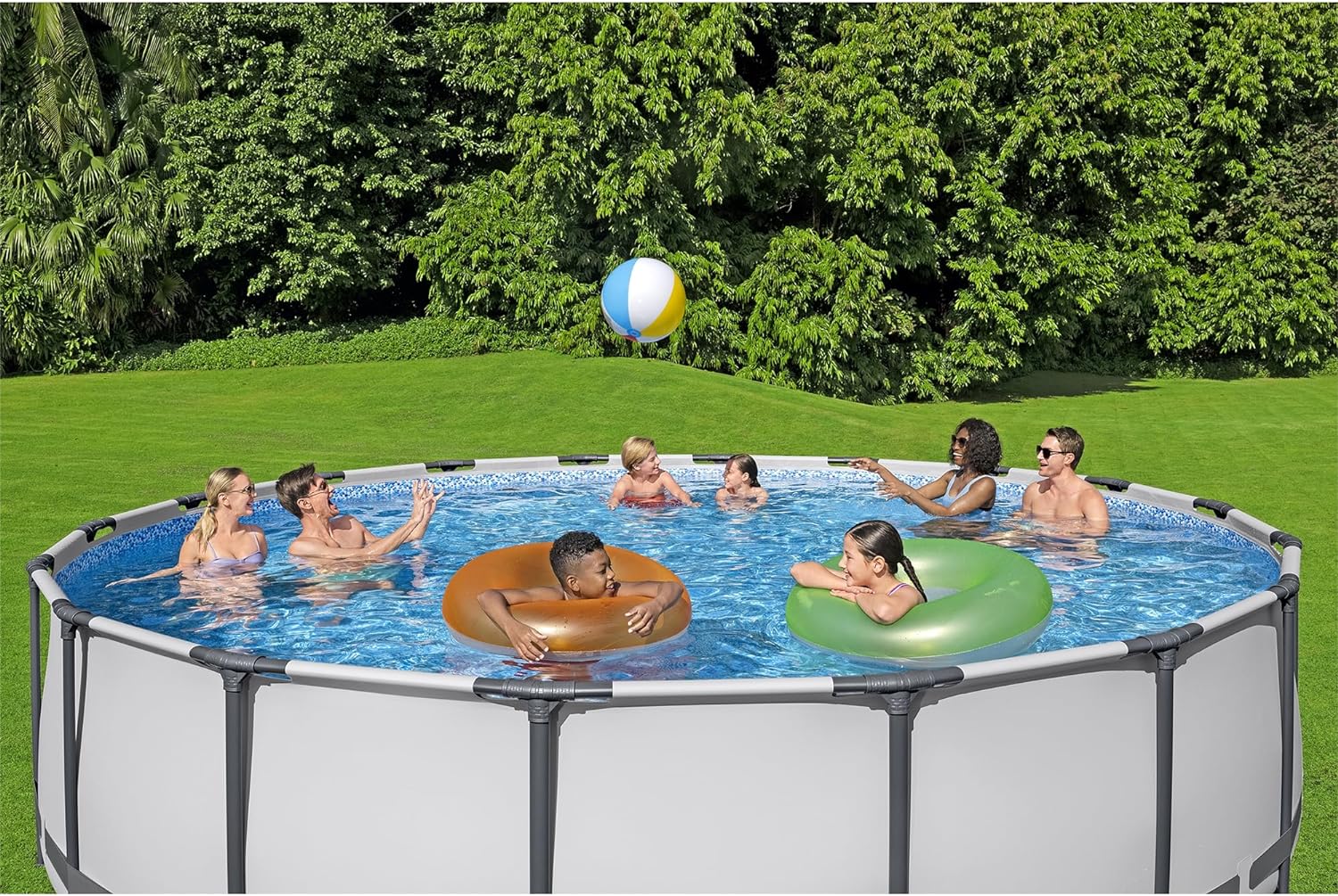 Bestway Steel Pro MAX 18 Foot x 48 Inch Round Metal Frame Above Ground Outdoor Swimming Pool Set with 1,000 Filter Pump, Ladder, and Cover