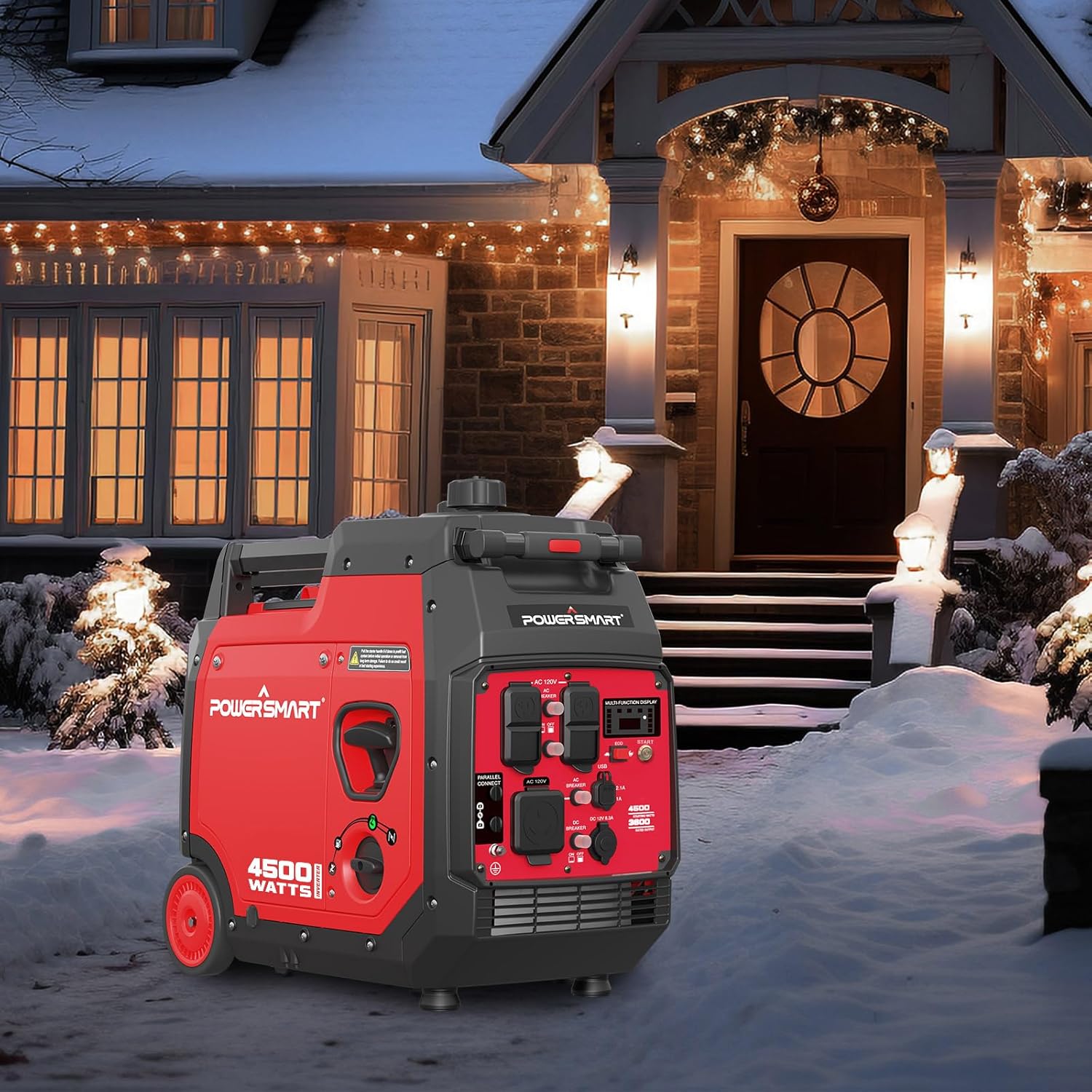 PowerSmart Super Quiet 4500-Watt Portable Inverter Generator with CO Sensor, Electric Start, Gas Powered, RV Ready, Wheel Handle Kit, Parallel Capable, Engine Oil Included, CARB Compliant