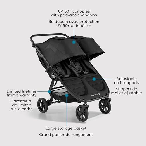 Baby Jogger City Mini GT2 All-Terrain Double Stroller with Forever Air Rubber Tires and All-Wheel Suspension, Pike Exclusive Includes Belly Bars, Leatherette Handlebar, and Premium Fabric