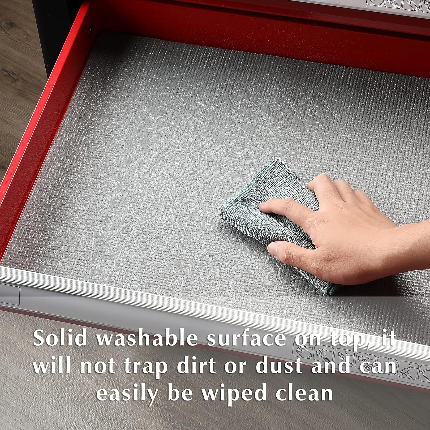 EMENTOL Professional Tool Box Liner and Drawer Liner, Grey-16 inch(W) x 16 feet(L),Thick Cabinet Liners, Non-Slip, Easy Cut and Adjustable, 3mm Thickness