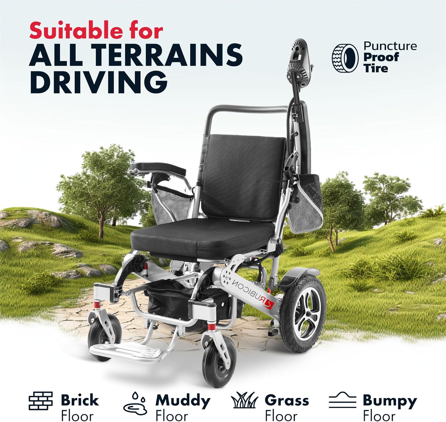 Rubicon DX17 Automatic Foldable Electric Wheelchairs for Adults - Deluxe One Click Fold and Unfold - Super Horse Power (600W Motor Power) - Longest Range (up to 25miles with 20AH Battery)