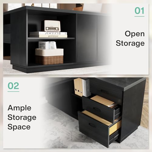 Tribesigns L-Shaped Executive Desk, 78" Modern Office Desk with Drawers and Lateral File Cabinet, Large Computer Desk with Storage Shelves, Workstation for Home Office (Walnut + Black)